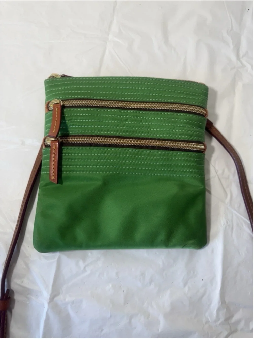 Dooney & Bourke Green Nylon North South Triple Zip Shoulder Crossbody Bag Purse